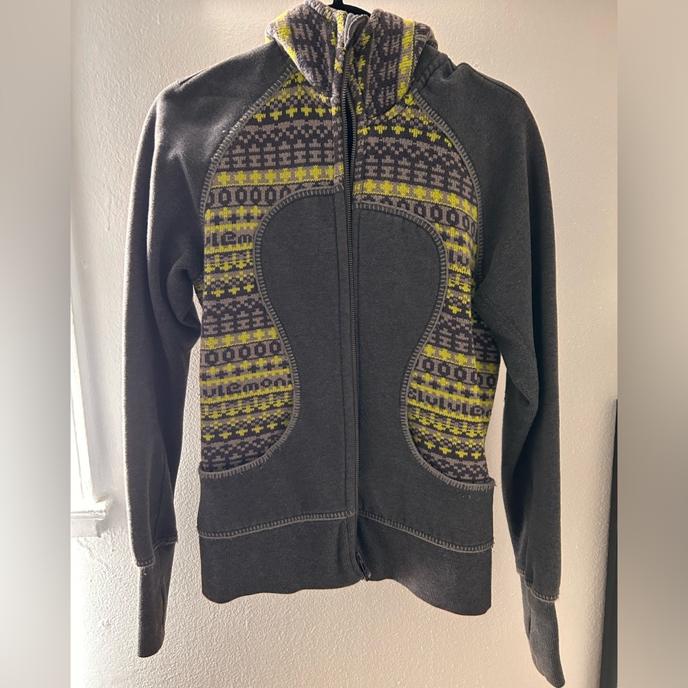 Lululemon Fair Isle Scuba Hoodie Green Gray Women's 8